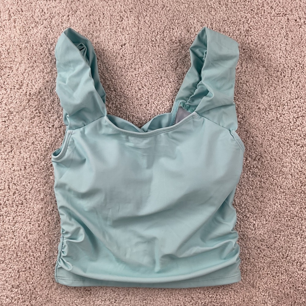 Girls Light Blue Tropical Floral Tankini Ruffle Twist Back Swimsuit Set 15-16Y - Picture 3 of 10